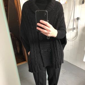 See by Chloe Black Wool Ribbed DB Sweater Cape